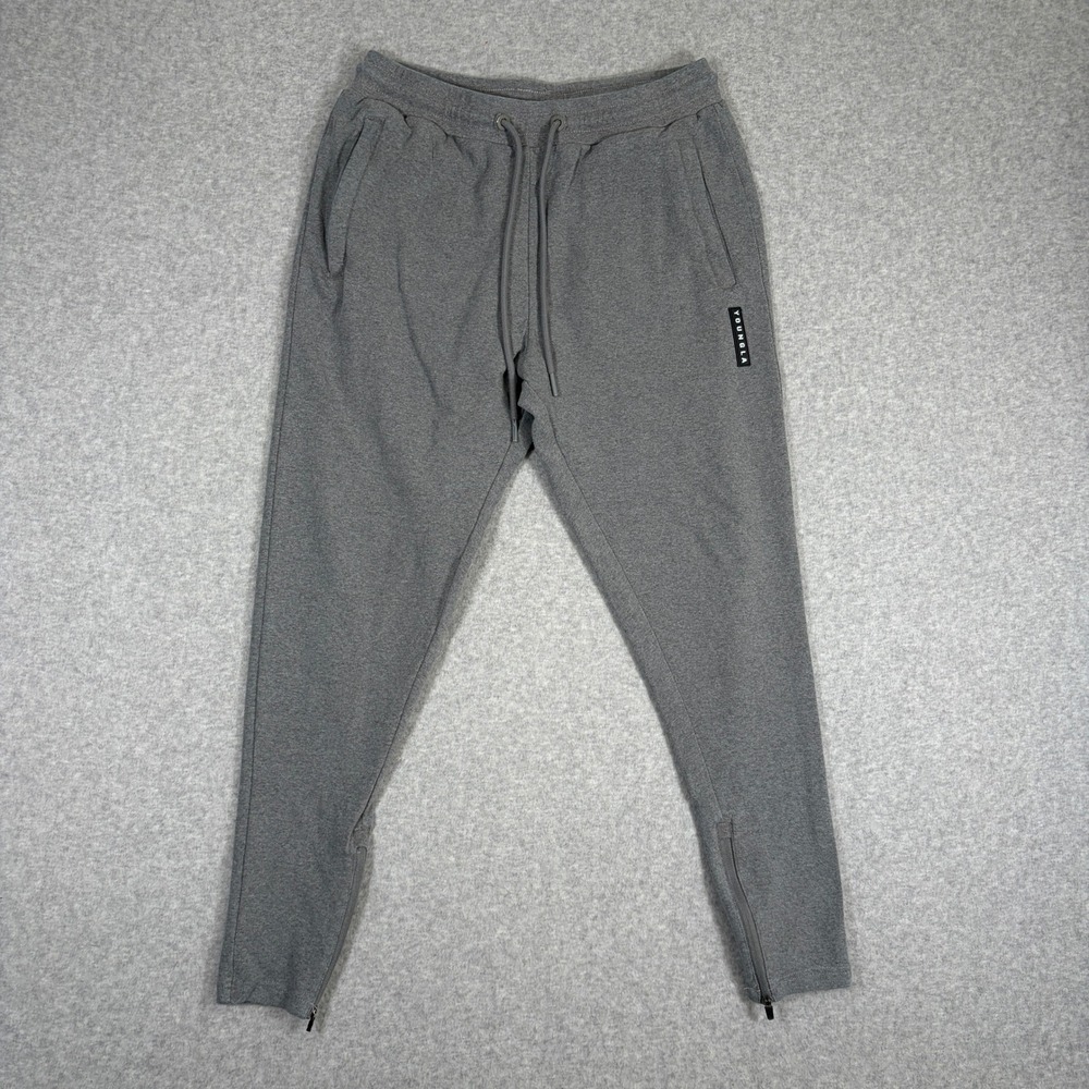 YoungLA Perfect Joggers Mens Large Gray Ankle Zip Athletic Sweatpants READ